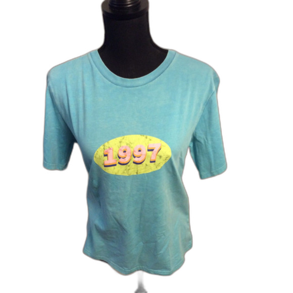 New NWT Kendall + Kylie Blue 1997 Crop Tee Short Sleeve Medium - Picture 1 of 4